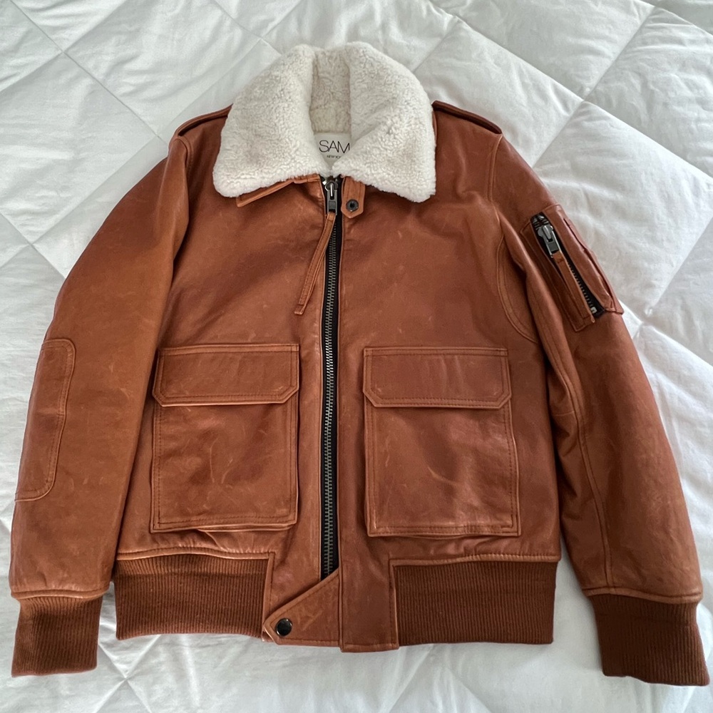 SAM New York 2-in-1 Brown Leather Jacket with Shearling Vest in Medium